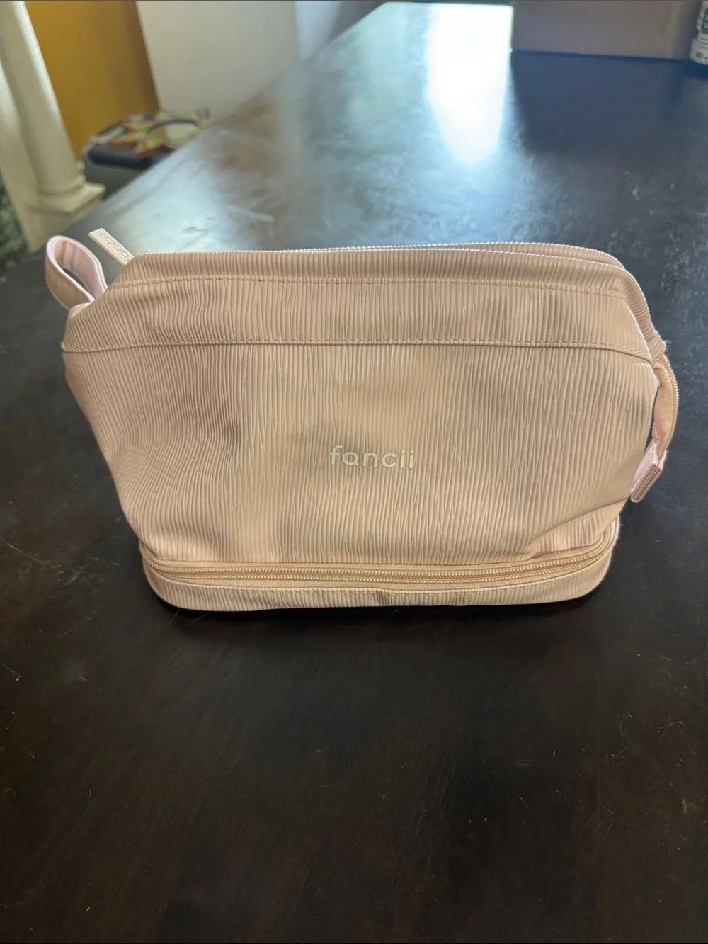 Pink Textured Cosmetic Bag - Travel Makeup Organizer
